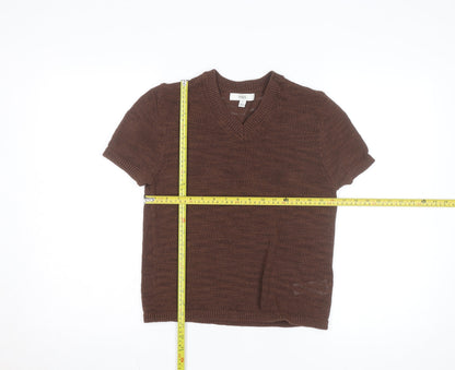 Marks and Spencer Women's Brown V-Neck Knit Short Sleeve Top Size S
