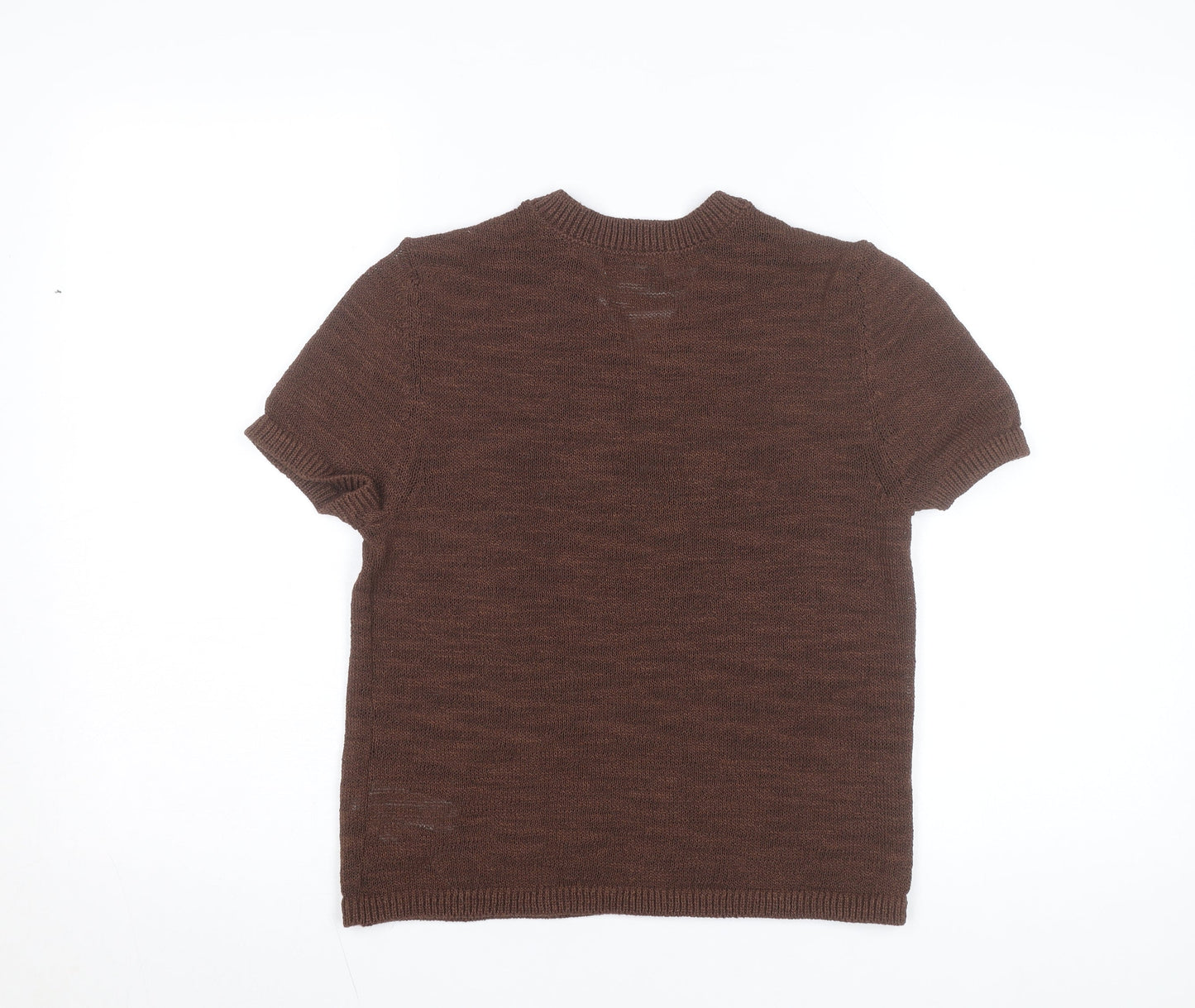 Marks and Spencer Women's Brown V-Neck Knit Short Sleeve Top Size S