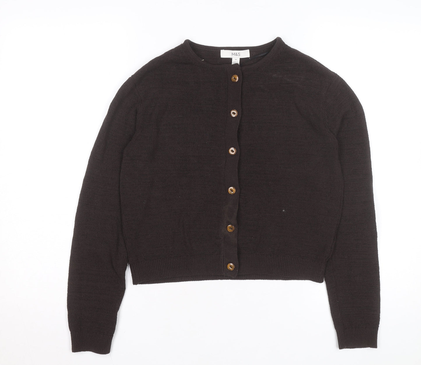 Marks and Spencer Womens Brown Wool Cardigan XS Crew Neck