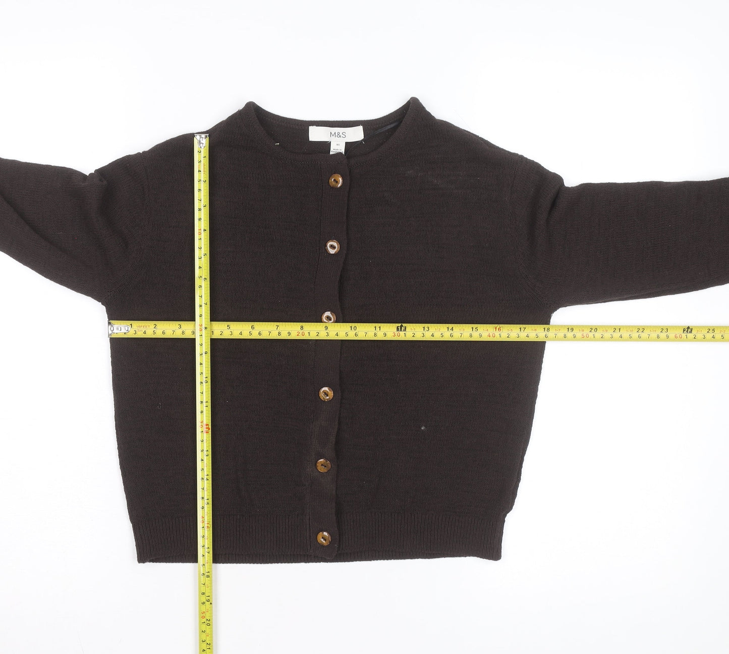 Marks and Spencer Womens Brown Wool Cardigan XS Crew Neck