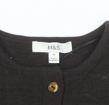 Marks and Spencer Womens Brown Wool Cardigan XS Crew Neck