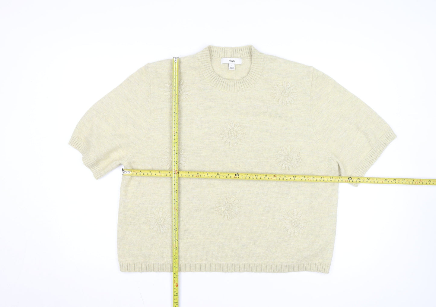 Marks and Spencer Women’s Beige Short Sleeve Wool Blend Jumper L