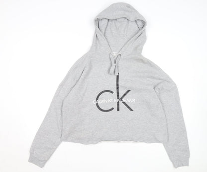 Calvin Klein Jeans Womens Grey Cropped Hoodie Size M