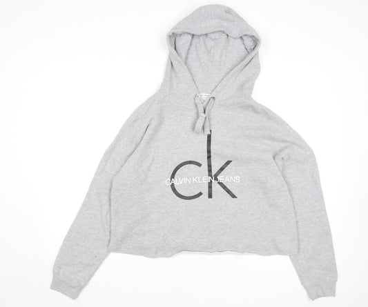 Calvin Klein Jeans Womens Grey Cropped Hoodie Size M