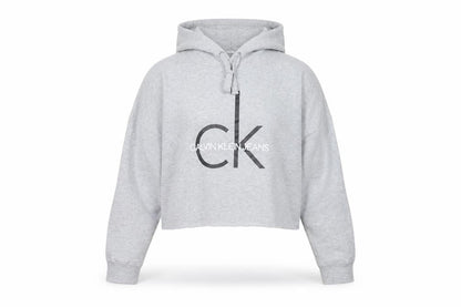 Calvin Klein Jeans Womens Grey Cropped Hoodie Size M