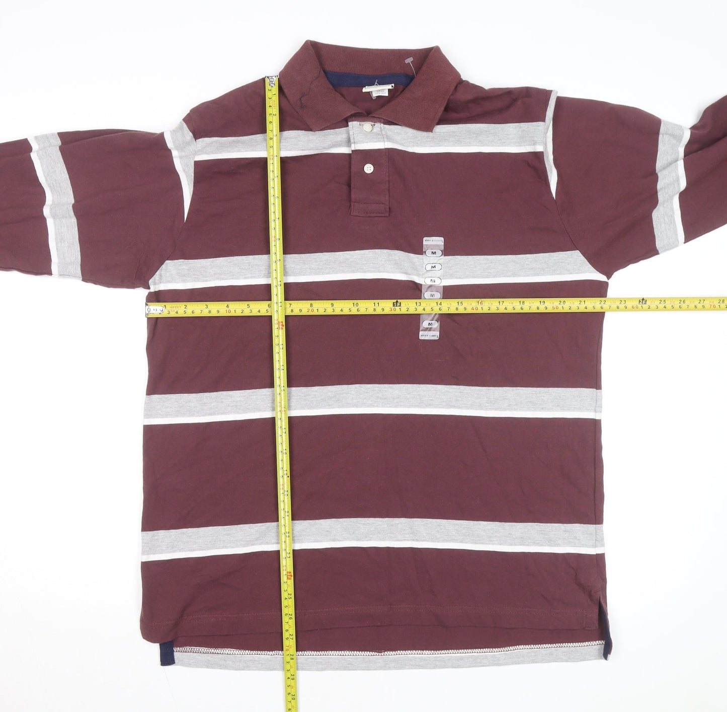 Steve & Barry's Men's Red Striped Long Sleeve Rugby Shirt M