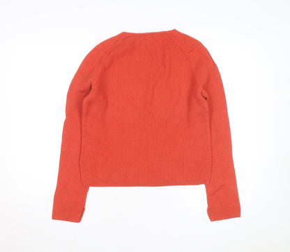 Jigsaw Women's Orange V-Neck Ribbed Knit Jumper Size M