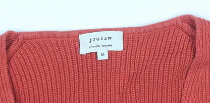 Jigsaw Women's Orange V-Neck Ribbed Knit Jumper Size M