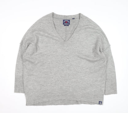Superdry Women's Grey Wool Blend V-Neck Relaxed Fit Jumper L