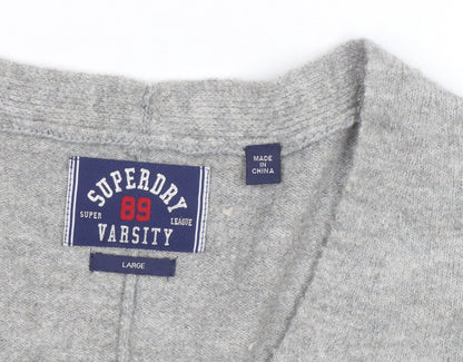 Superdry Women's Grey Wool Blend V-Neck Relaxed Fit Jumper L