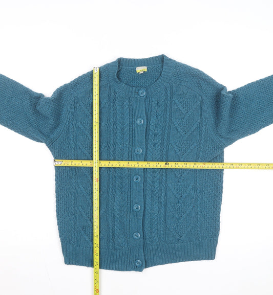 Hobbs Women Blue Cable-Knit Cotton Wool Cardigan UK 10