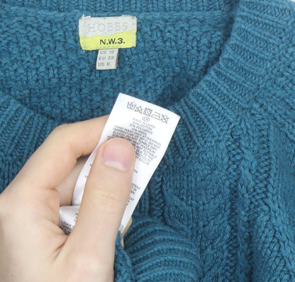 Hobbs Women Blue Cable-Knit Cotton Wool Cardigan UK 10