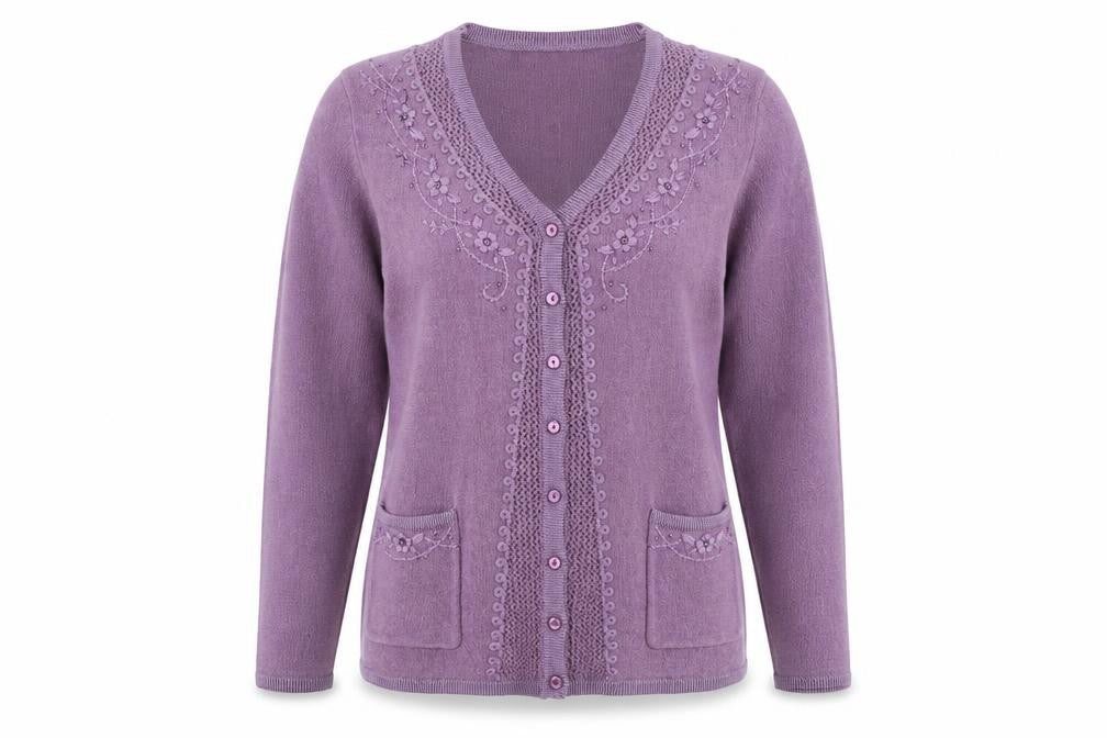 Paramour Women's Purple Embroidered V-Neck Cardigan M