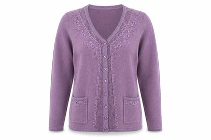Paramour Women's Purple Embroidered V-Neck Cardigan M