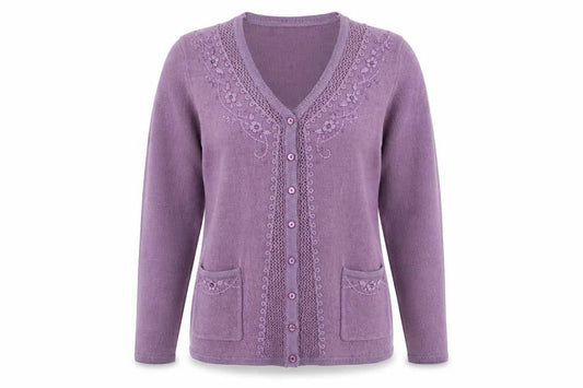 Paramour Women's Purple Embroidered V-Neck Cardigan M