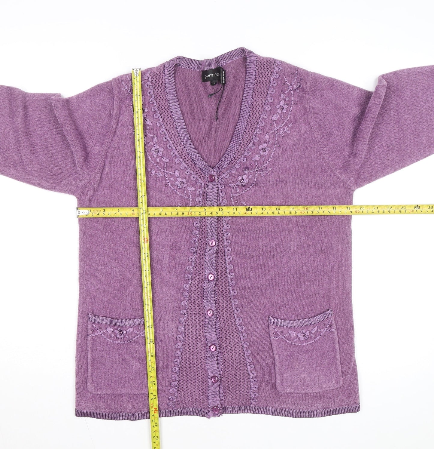 Paramour Women's Purple Embroidered V-Neck Cardigan M