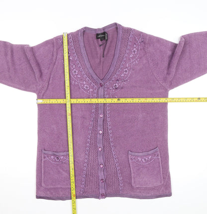 Paramour Women's Purple Embroidered V-Neck Cardigan M