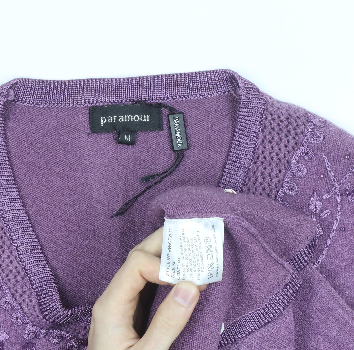 Paramour Women's Purple Embroidered V-Neck Cardigan M