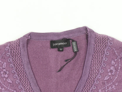 Paramour Women's Purple Embroidered V-Neck Cardigan M