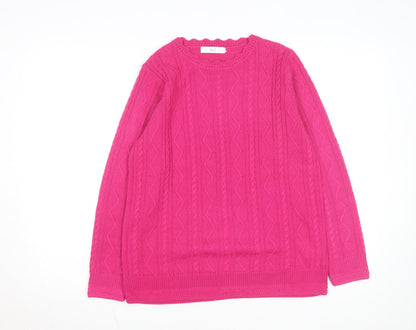Isle Womens Pink Cable-Knit Acrylic Crew Neck Jumper Size M