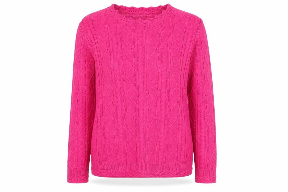 Isle Womens Pink Cable-Knit Acrylic Crew Neck Jumper Size M