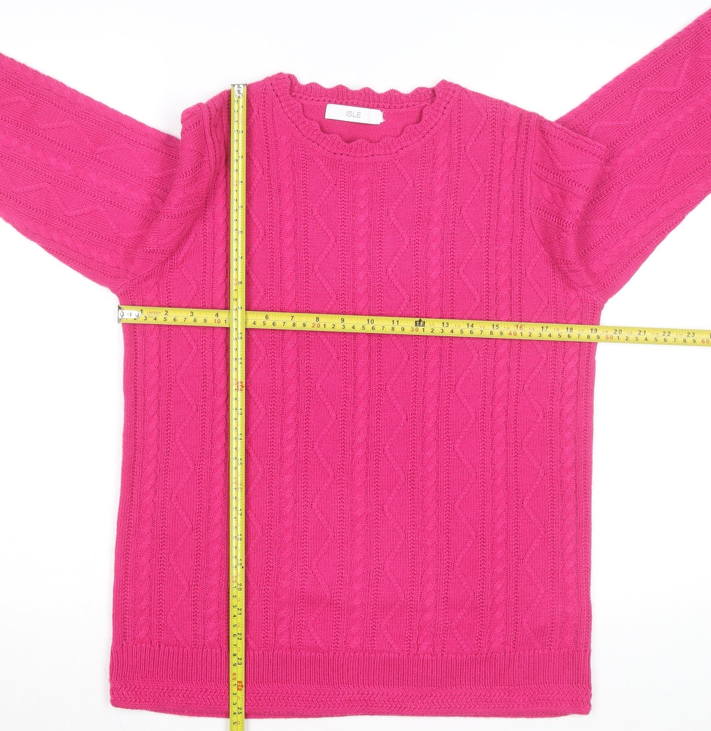 Isle Womens Pink Cable-Knit Acrylic Crew Neck Jumper Size M