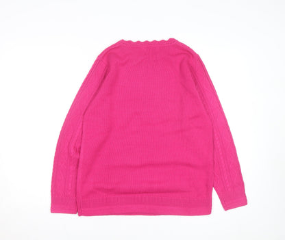 Isle Womens Pink Cable-Knit Acrylic Crew Neck Jumper Size M