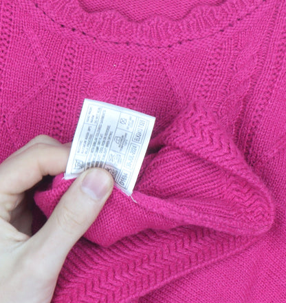 Isle Womens Pink Cable-Knit Acrylic Crew Neck Jumper Size M