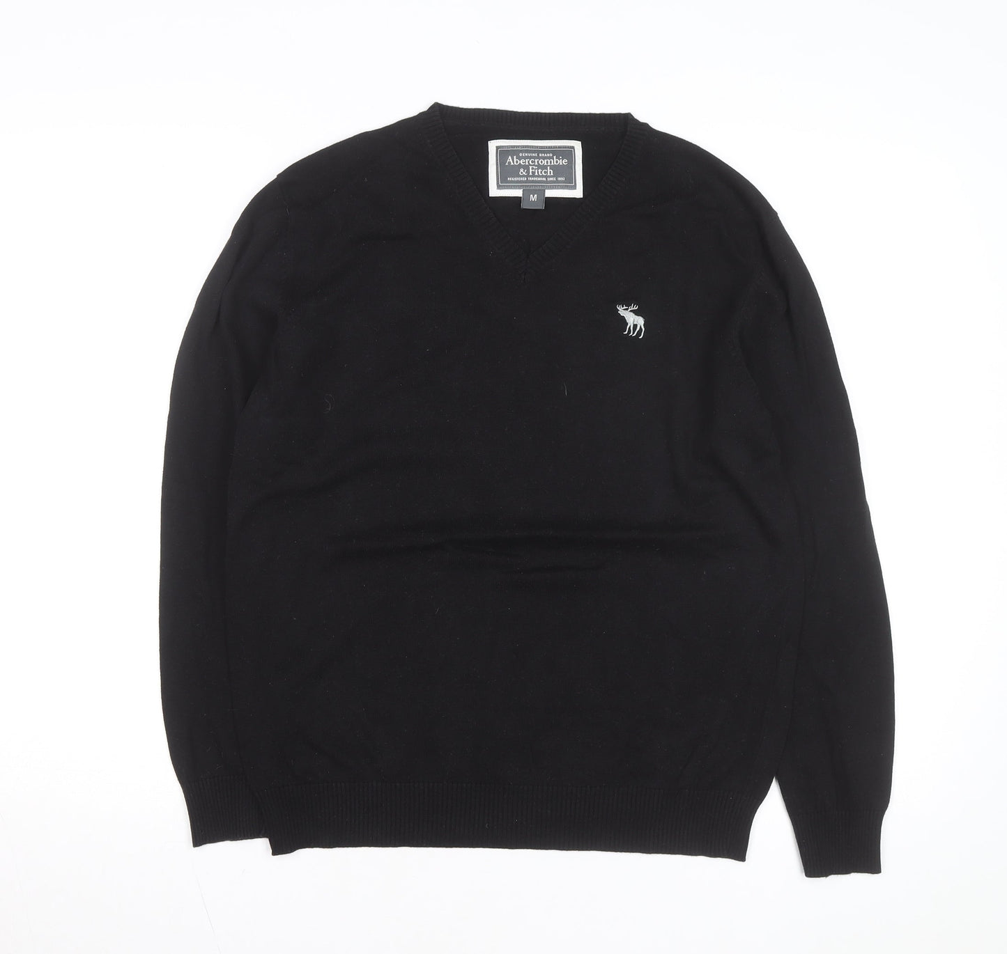 Abercrombie & Fitch Men's Black V-Neck Cotton Jumper M