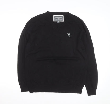 Abercrombie & Fitch Men's Black V-Neck Cotton Jumper M