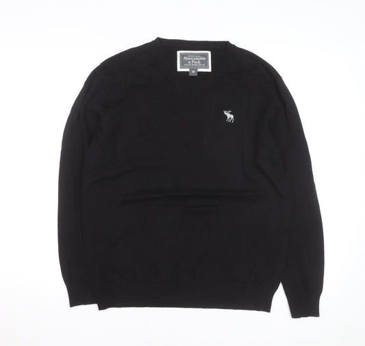 Abercrombie & Fitch Men's Black V-Neck Cotton Jumper M