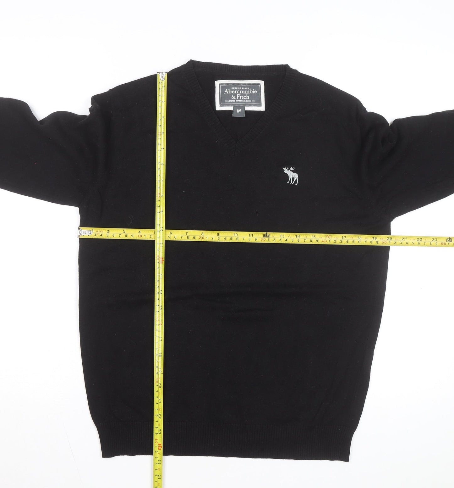Abercrombie & Fitch Men's Black V-Neck Cotton Jumper M