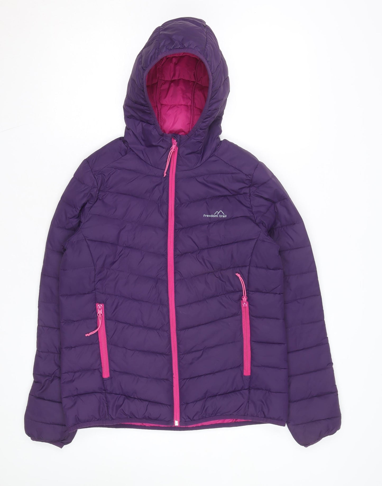 Freedom Trail Womens Purple Hooded Puffer Jacket Size 10