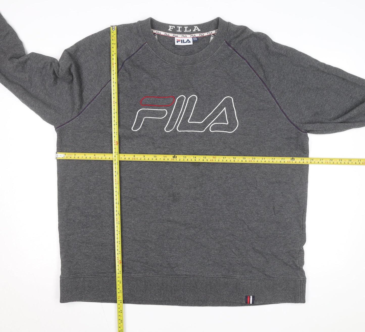 Fila Men Grey 2XL Pullover Logo Sweatshirt Crew Neck Casual