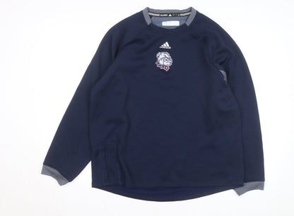 Adidas Mens Blue L Pullover Fleece Sweatshirt Embroidered Logo