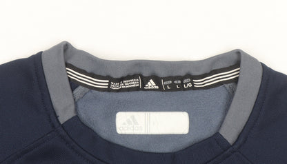 Adidas Mens Blue L Pullover Fleece Sweatshirt Embroidered Logo