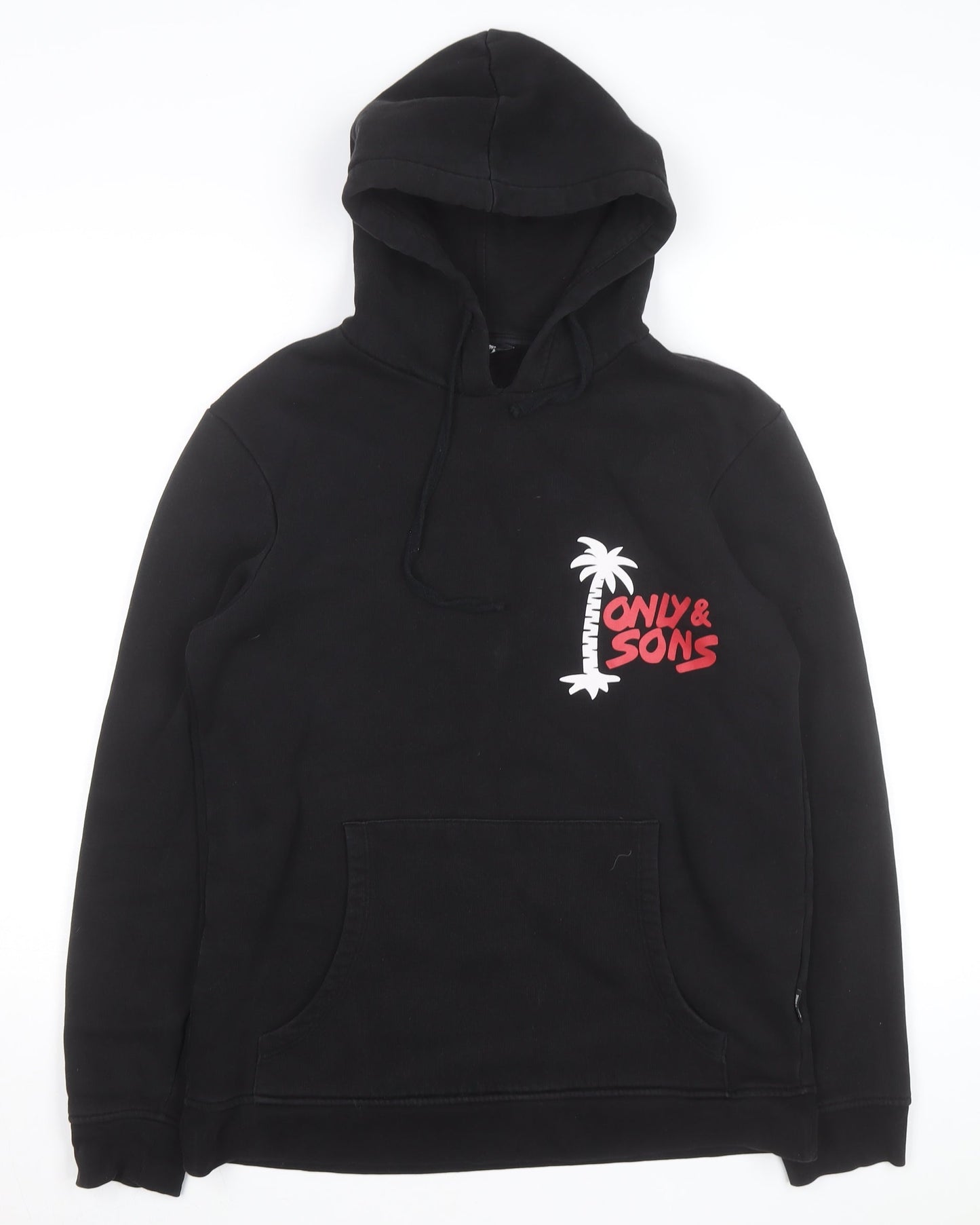 ONLY & SONS Men’s Black Pullover Hoodie Small Graphic Print Fleece