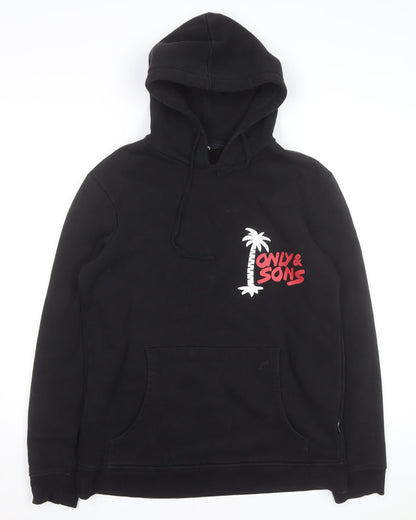 ONLY & SONS Men’s Black Pullover Hoodie Small Graphic Print Fleece