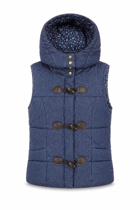 New Look Women's Blue Quilted Hooded Waistcoat Size M