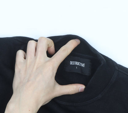 Destructive Mens Black Crew Neck Pullover Sweatshirt Size L