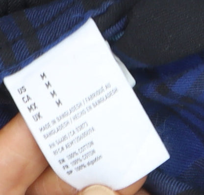 American Eagle Outfitters Men's Blue Plaid Flannel Hooded Button-Up Shirt M