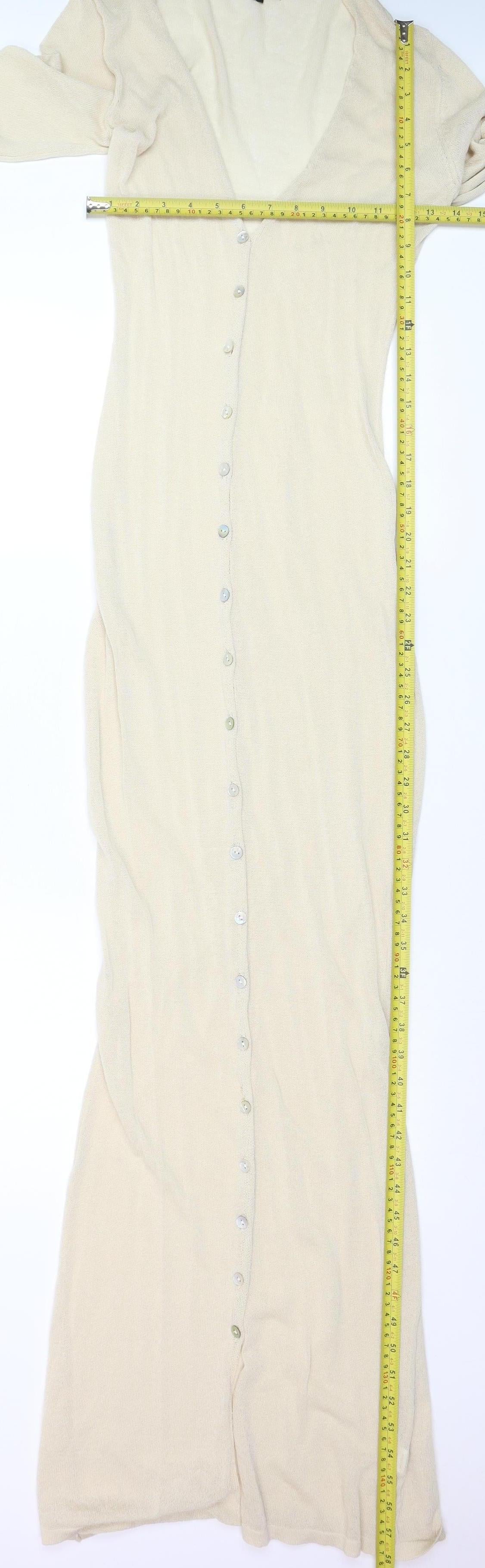 PrettyLittleThing Women Beige Long Sleeve Knit Button Dress Size S