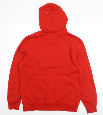 Tommy Jeans Men's Red Pullover Hoodie M Logo Graphic Cotton Blend