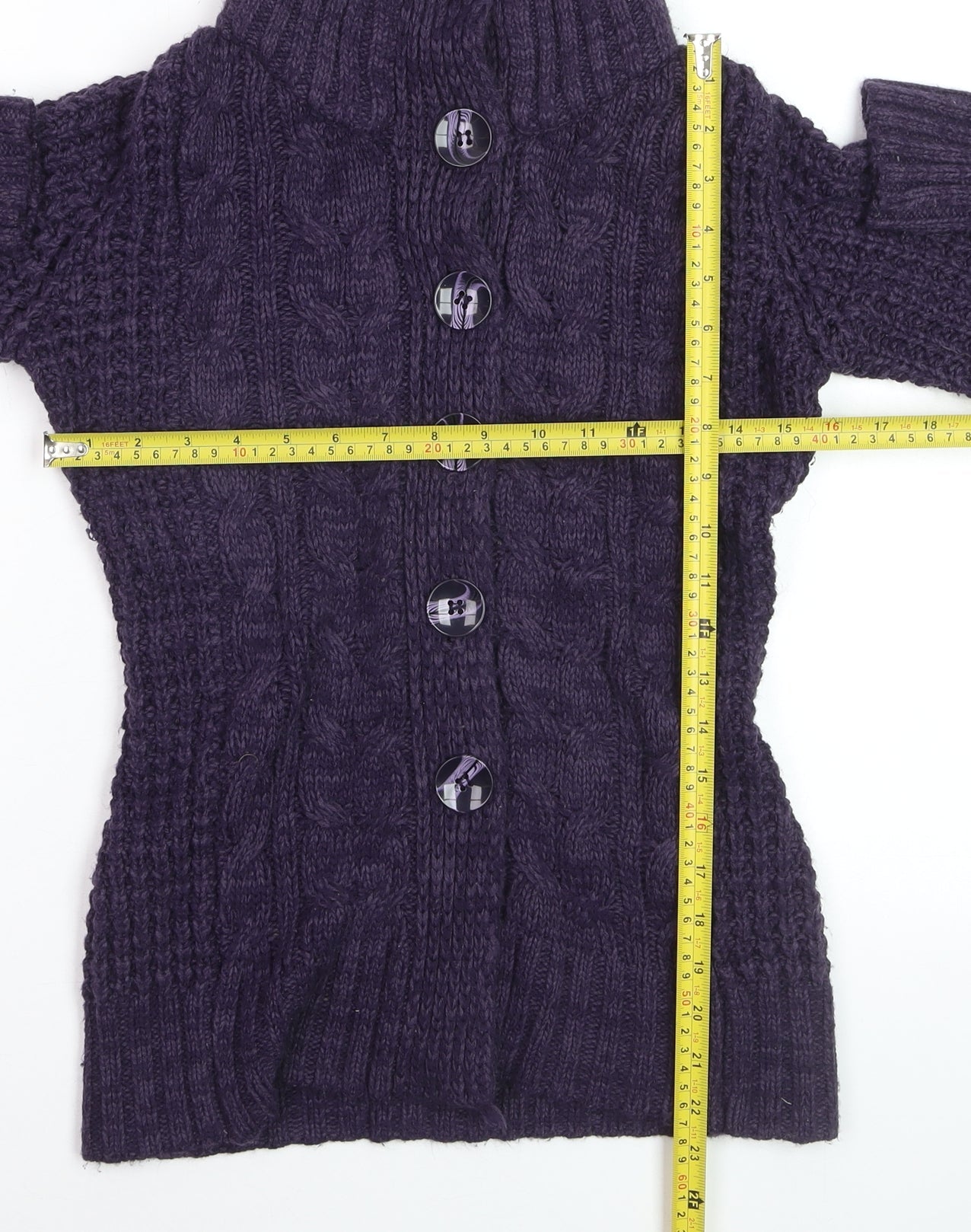 George Women Purple Cable-Knit Button Cardigan UK 8 Petite