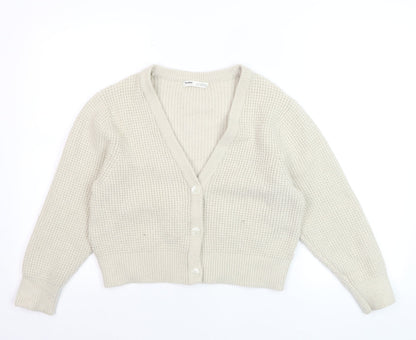 Pull & Bear Women’s Beige Knit V-Neck Button Cardigan Size S