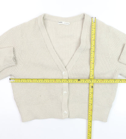 Pull & Bear Women’s Beige Knit V-Neck Button Cardigan Size S