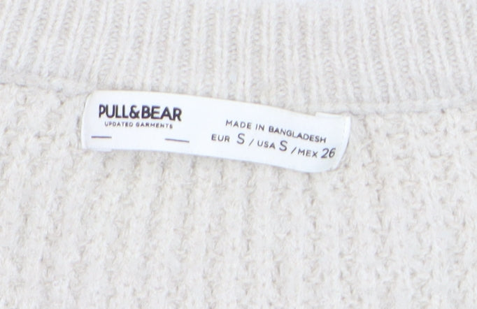 Pull & Bear Women’s Beige Knit V-Neck Button Cardigan Size S