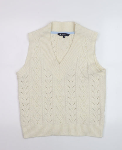 Crew Clothing Women’s Ivory Cable-Knit Sleeveless V-Neck Jumper Vest Size 12