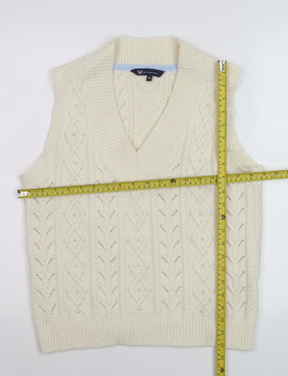 Crew Clothing Women’s Ivory Cable-Knit Sleeveless V-Neck Jumper Vest Size 12