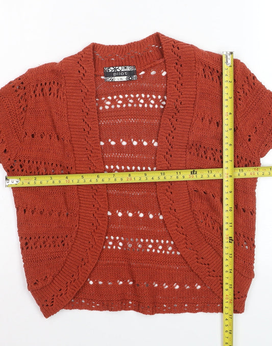 Pilot Women’s Brown Open-Knit Short Sleeve Shrug L Cotton Blend
